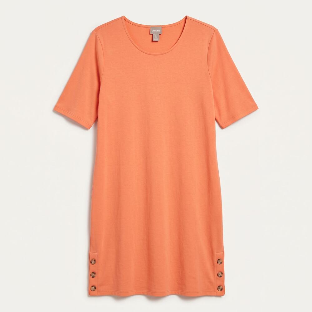 Chico's Women's L Coastal Resortwear Minimalist Shift Dress Button Side Slit